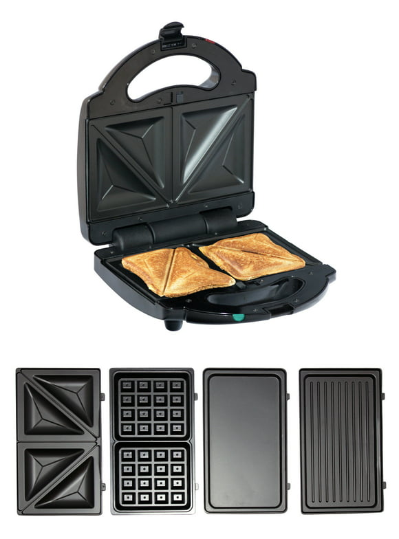 Total Chef 4-in-1 Waffle Maker, Indoor Grill, Sandwich Maker, Panini Press, Electric Griddle, Toaster, Removable Non-Stick Cast Iron Plates, Perfect for Grilled Cheese, Breakfast, Omelets