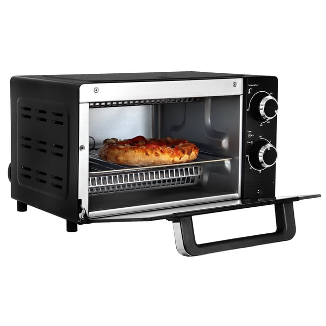 Total Chef Countertop Toaster Oven, Pizza Maker, 4 Slice Capacity Compact Oven, Bake, Toast, Roast, Broil, Natural Convection, Black And Stainless Steel