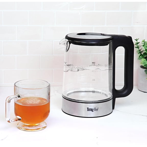 Total Chef Electric Glass Kettle 1.7L Fast Boil, BPA-Free Borosilicate Glass, LED Light, Auto Shut-Off, Boil-Dry Protection, Cordless Water Boiler for Tea & Coffee, Kitchen Appliance