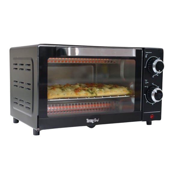 Total Chef Toaster Oven - Countertop Oven for Toast, Bake, Broil, Pizza, Compact Size For Small Kitchen, Appliance with Timer, Black