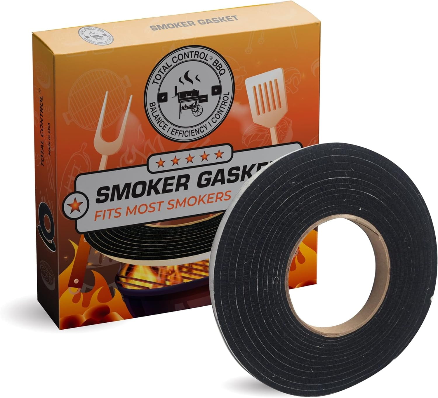 Total Control 1/2 x 1/8 Black Hi Temp BBQ smoker Gasket Self Stick15 ft