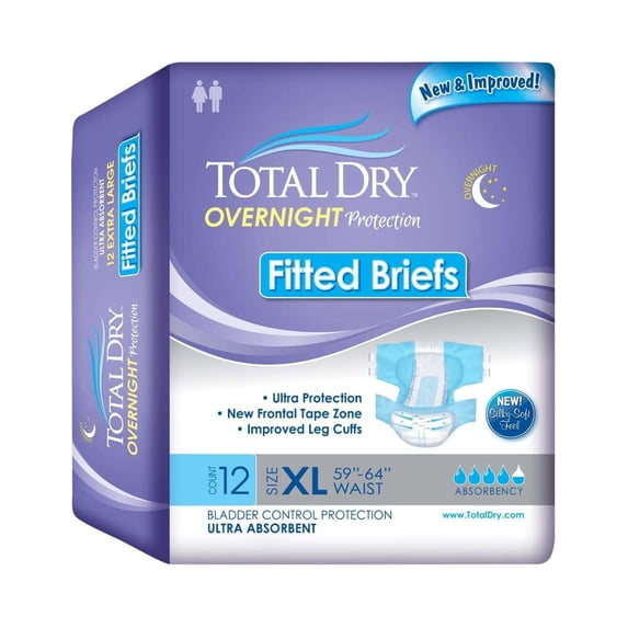 Total Dry Adult Incontinence Brief XL Heavy Absorbency Overnight, SP92510, Ultra Absorbent, 12 Ct