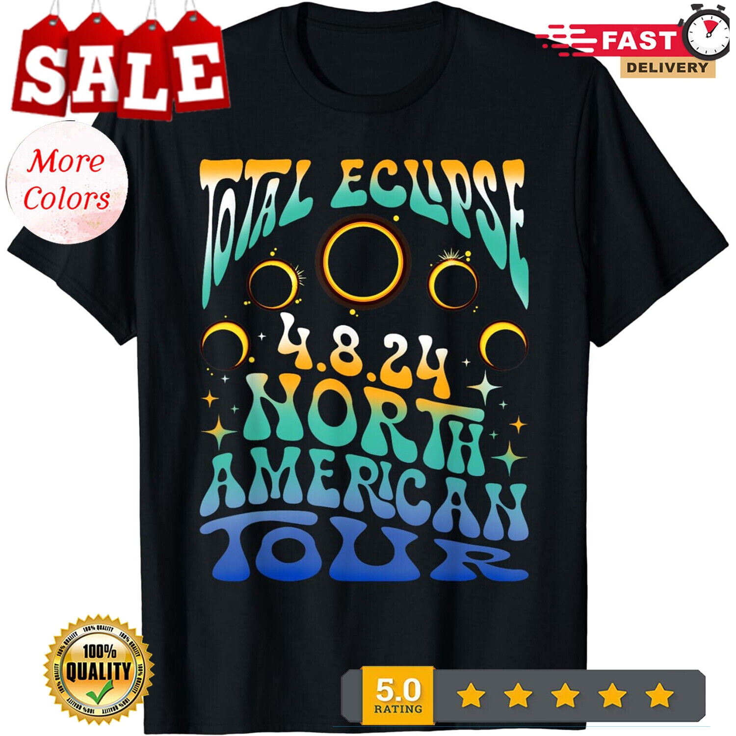 Total Eclipse 2024 Retro Groovy North American Tour Concert TShirt