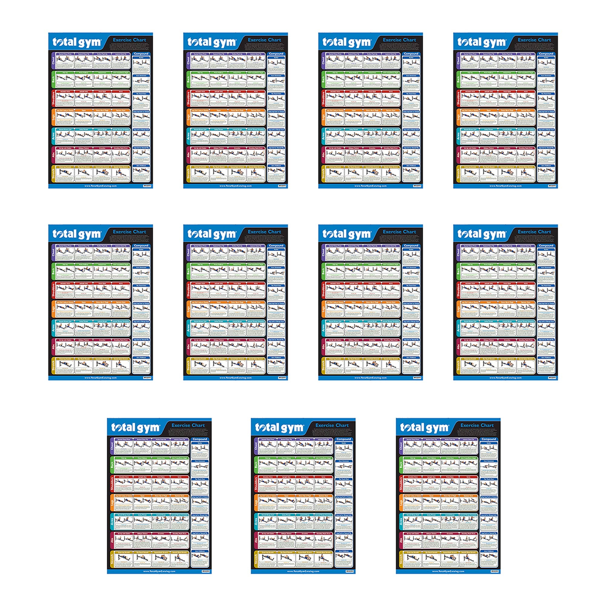 Total Gym 24" x 36" Quick Reference Exercise Chart with 35 Workouts (11 Pack)