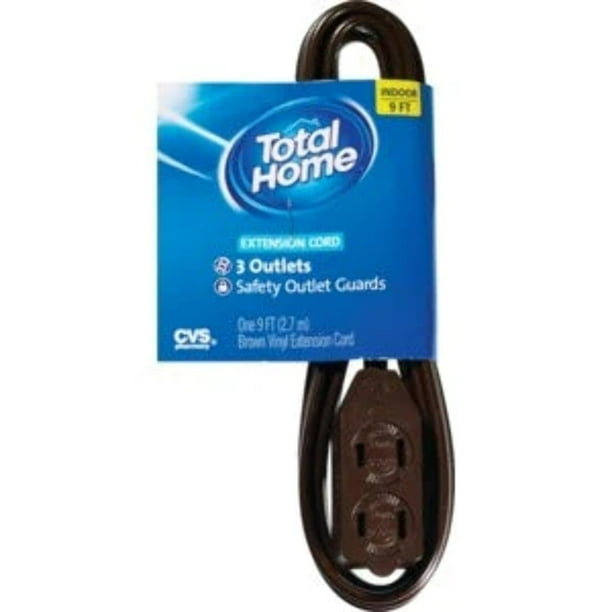 Total Home by CVS 3-Outlet Indoor Extension Cord, 9 Ft Brown