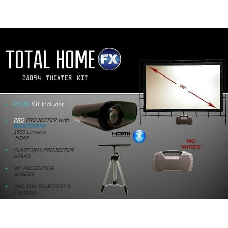 Total HomeFX - Pro Projector Family Theater Kit with 96" Screen, including 24-Watt Bluetooth Speaker and Tripod Stand - Black