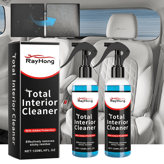 Total Interior Cleaner Multi-Surface Automotive Interior Renovation Spray, Effectively Removes Sticky Residue/Oil/Dust/Stains, Restores Luster Color, 120ML/4FL.OZ (2-Pack)