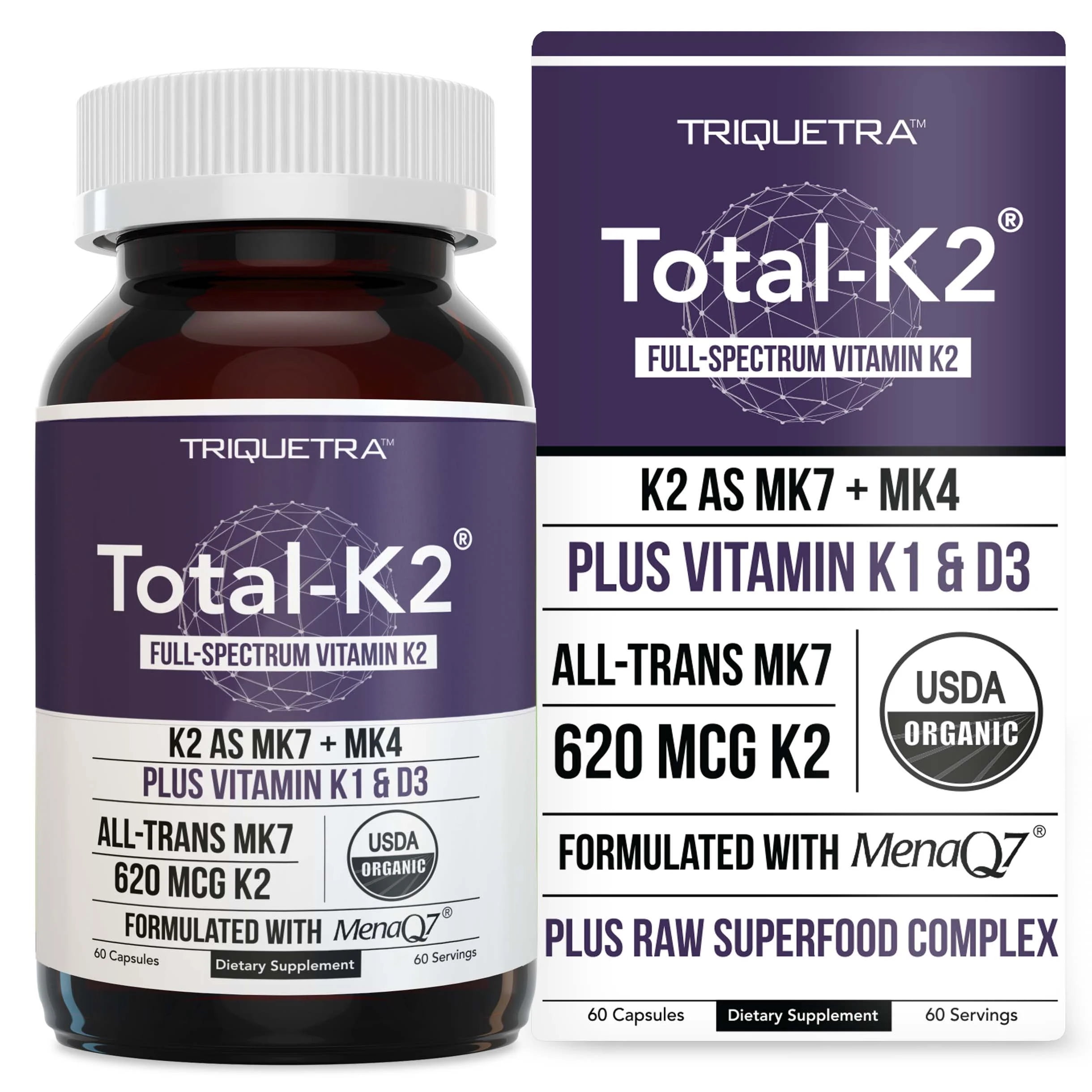 TotalK2 Brand 60Serving Full Spectrum Vitamin K2 Capsules