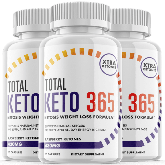 Total Keto 365 - Keto Supplement for Weight Loss - Energy & Focus Boosting Dietary Supplements for Weight Management & Metabolism - Advanced Fat Burn Raspberry Ketones Pills -180 Capsules (3 Pack)