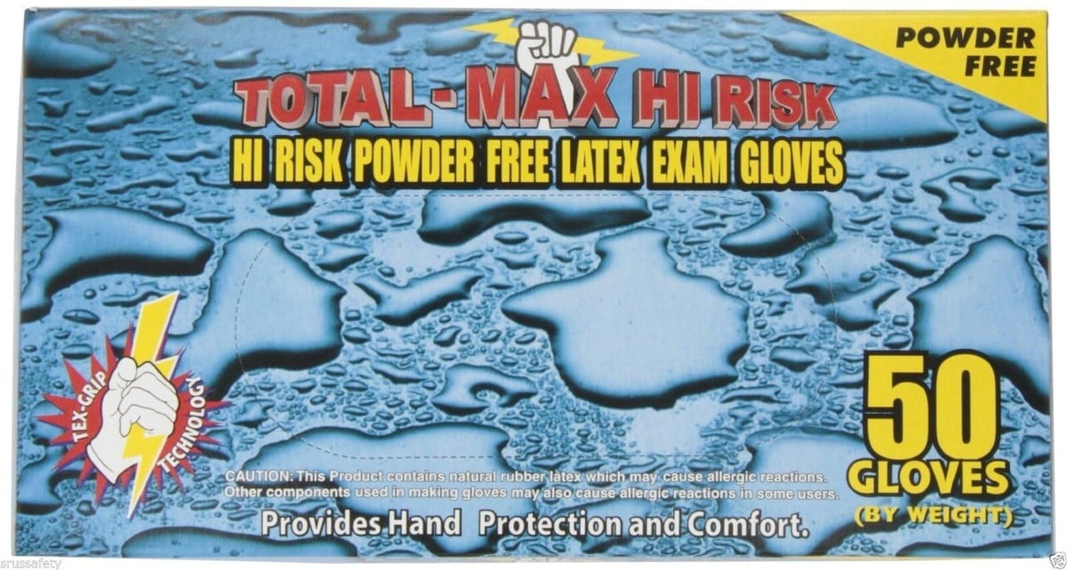 Total Max High Risk Latex Powder-Free Exam Gloves 15 mil X-Large, Case (10 BX/CS)