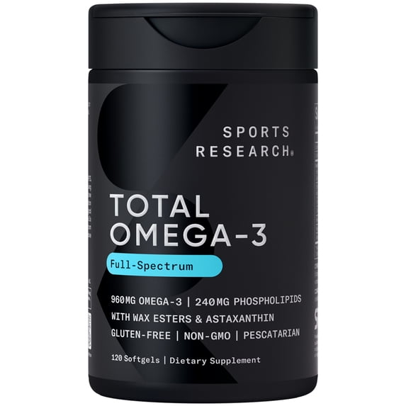 Sports Research® Total Omega-3 2200mg 120 Softgels Wild Salmon Krill Astaxanthin EPA DHA (120 Softgels)