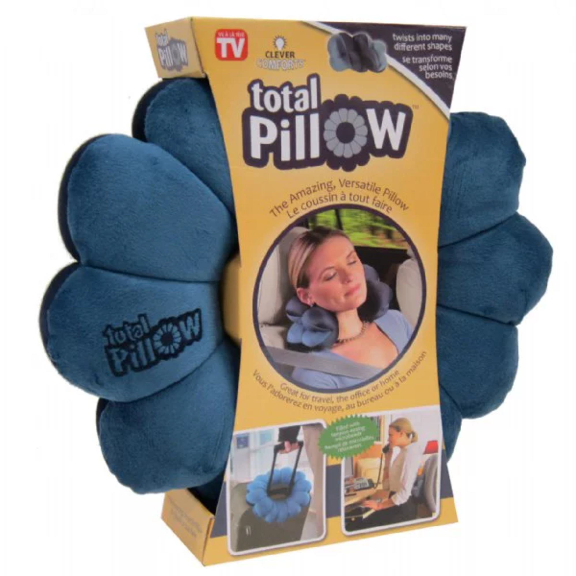 Total Pillow Microbead Adjustable Pillow for Neck and Lumbar Support,  Blue - image 1 of 7