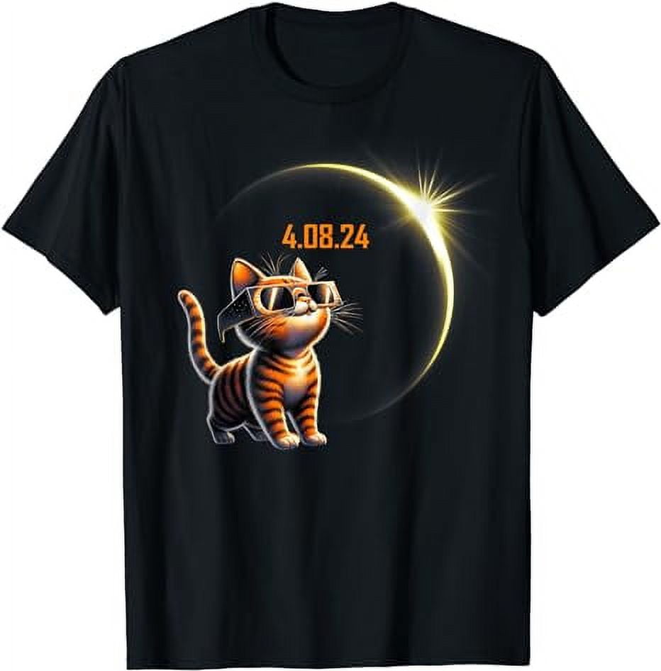 Total Solar Eclipse 04.8.2024 Funny Cat in Astronomy Glasses TShirt