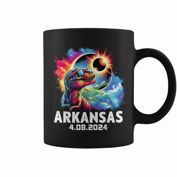 Total Solar Eclipse 2024 Arkansas T Rex Dinosaur Coffee Mugs