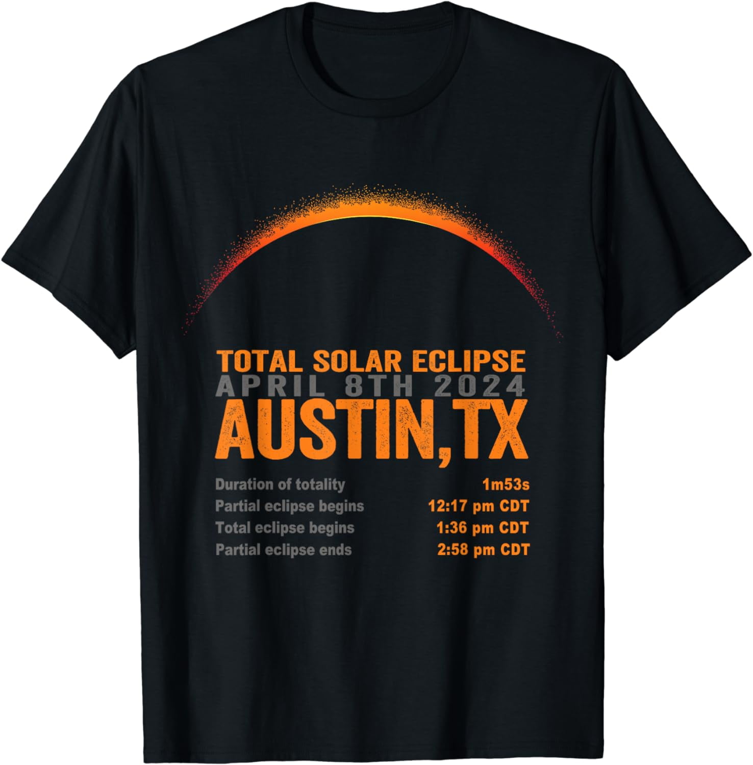 Total Solar Eclipse 2024 Austin Texas Path Of Totality TShirt