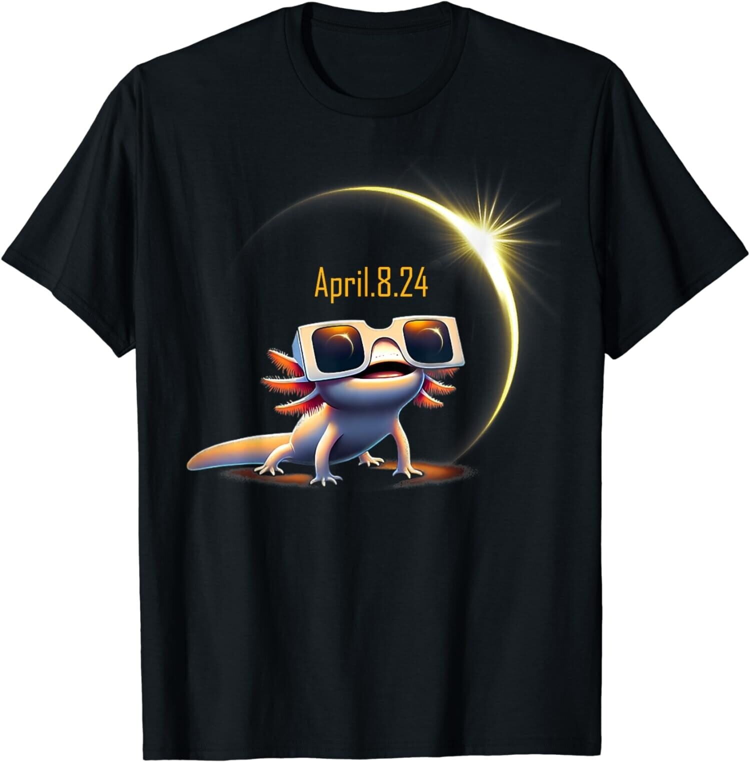 Total Solar Eclipse 2024 Axolotl in Astronomy Glasses Unisex TShirt