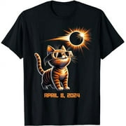SANIFER Total Solar Eclipse 2024 Cat Light Black T-Shirt