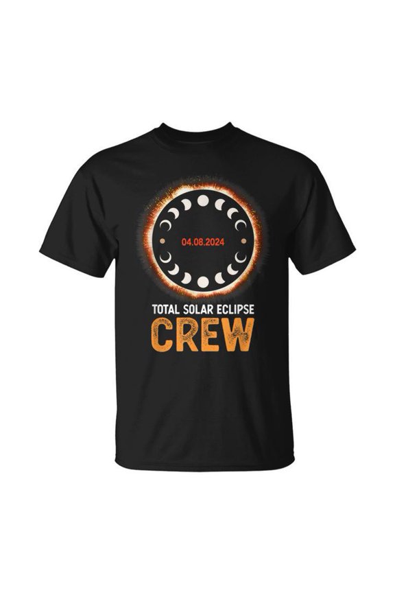 Total Solar Eclipse 2024 Crew Souvenir Tee Unisex Adult Cotton April 8 Outfit for Astronomy Team and Eclipse Viewing Event Participants, Size 4XL, Color Black