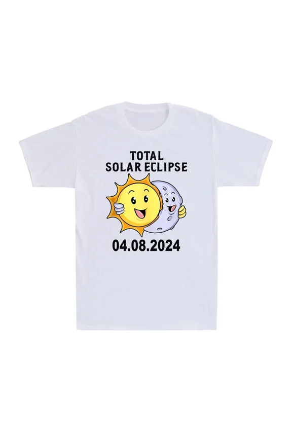 Total Solar Eclipse 2024 Cute Sun Hugging Moon Novelty Graphic Unisex T-Shirt