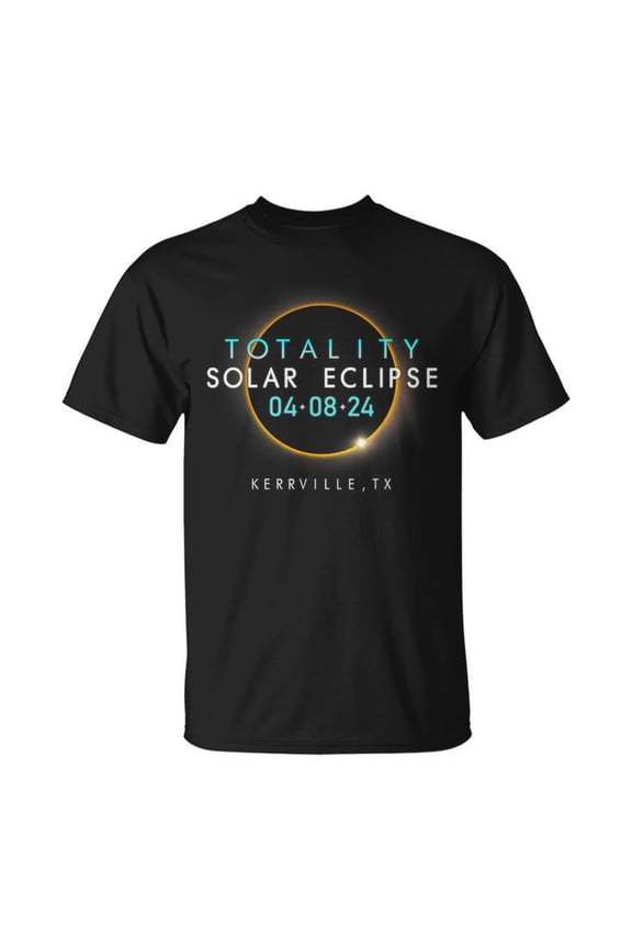 Total Solar Eclipse 2024 Kerrville Texas Cotton Tee Unisex Adult T-Shirt for Casual Wear, Soft Comfortable Fabric, Size 4XL, Color Black