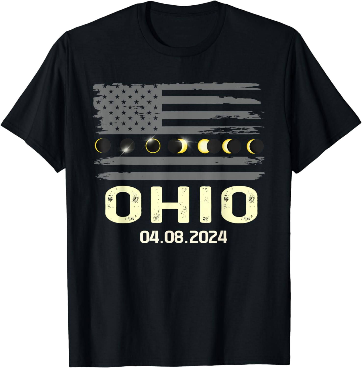 Total Solar Eclipse 2024 Ohio USA Patriotic American Flag TShirt