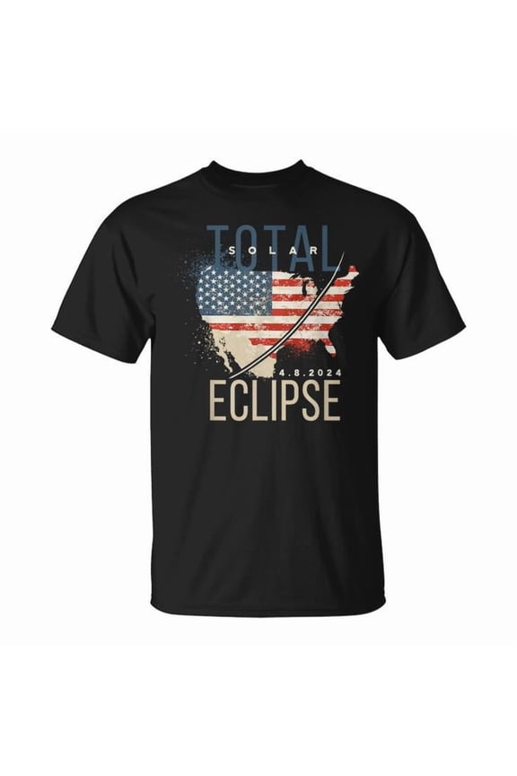 Total Solar Eclipse 2024 Path of Totality USA Map Event T-Shirt – Celestial Graphic Tee for Men Women Kids, Featuring April 8, 2024 Eclipse Path Map Across USA, Perfect Souvenir , Size L, Color Black