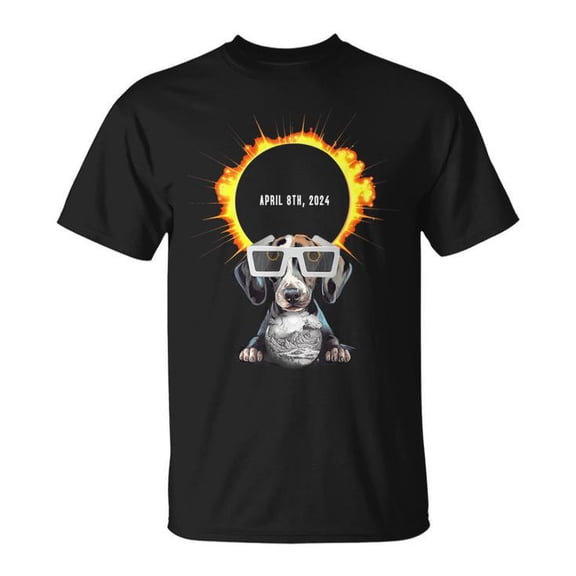 Total Solar Eclipse 2024 Tee Dog Wearing Eclipse Glasses Unisex Adult Cotton Funny Astronomy Event Graphic Souvenir Shirt, Size S, Color Black