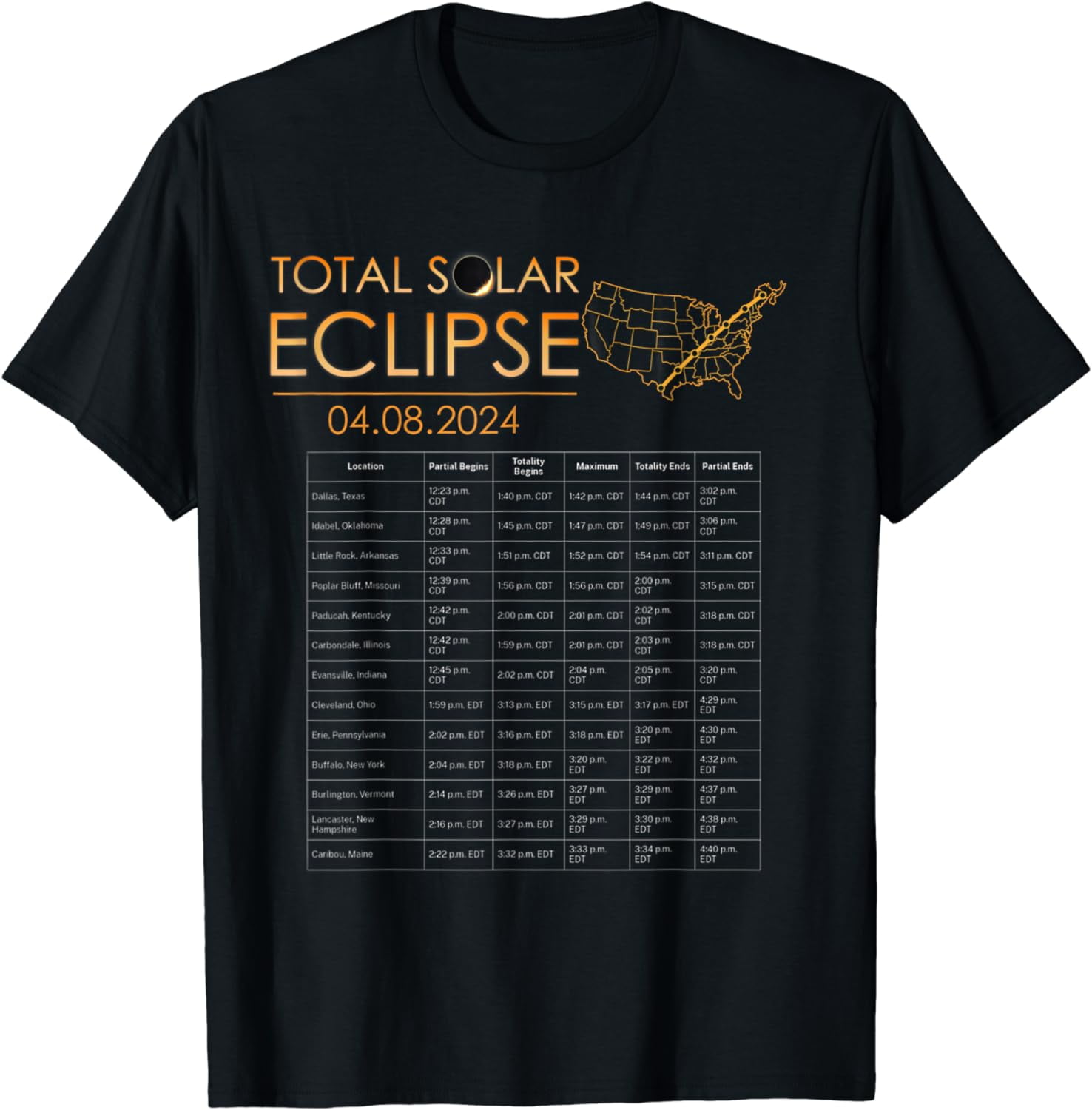 Total Solar Eclipse 2024 Tour of America 04.08.24 Cotton TShirt