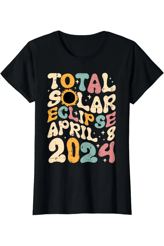 Total Solar Eclipse April 8 2024 Retro Groovy Gift Ladies' Crewneck T-Shirt