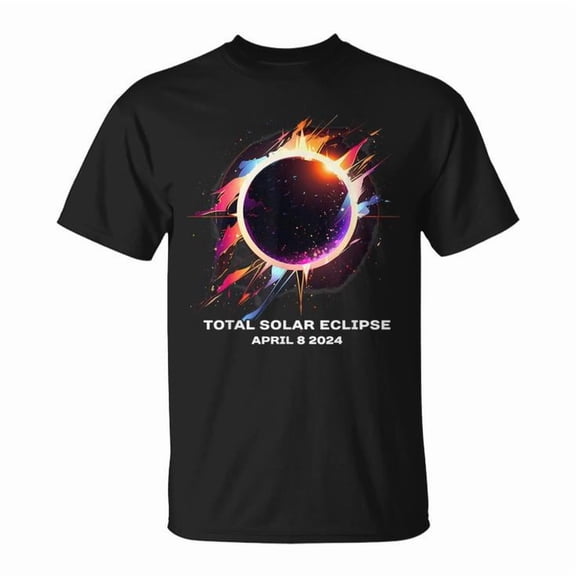 Total Solar Eclipse April 8 2024 Totality Souvenir Graphic Tee for Unisex Adults Cotton T-Shirt for Astronomy Fans and Special Events, Size S, Color Black