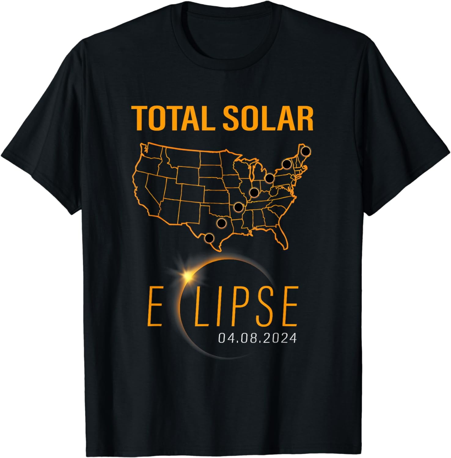 Total Solar Eclipse April 8 2024 USA Map America Totality TShirt