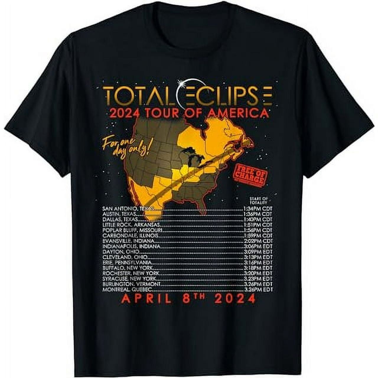 Total Solar Eclipse April 8th 2024 Tour of America TShirt White L