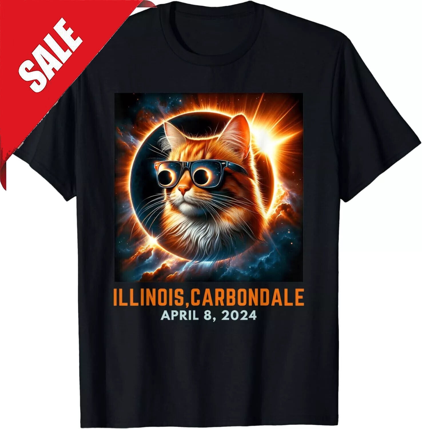 Total Solar Eclipse Carbondale, Illinois 2024 Cat Wearing TShirt S5XL