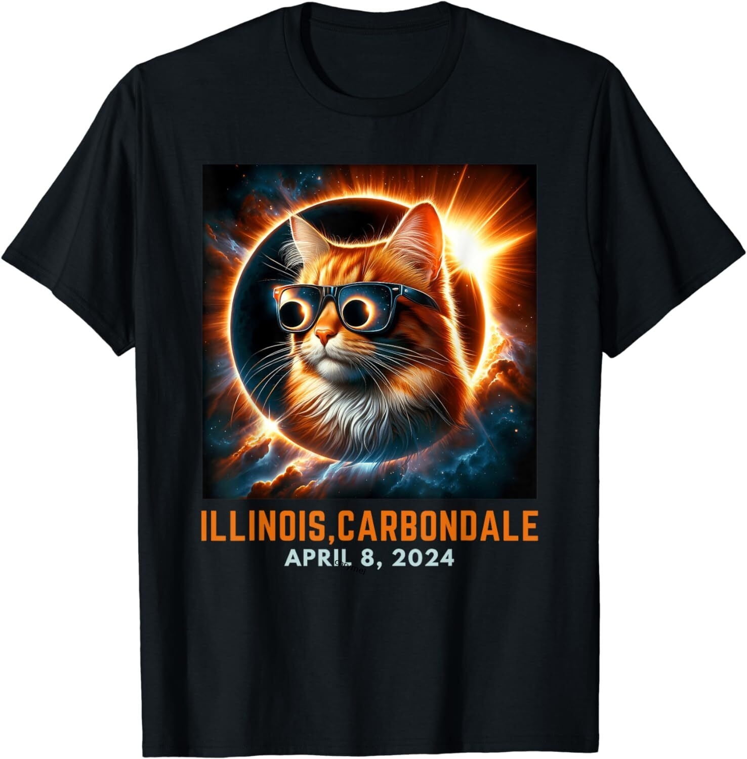 Total Solar Eclipse Carbondale, Illinois 2024 Cat Wearing TShirt S6XL