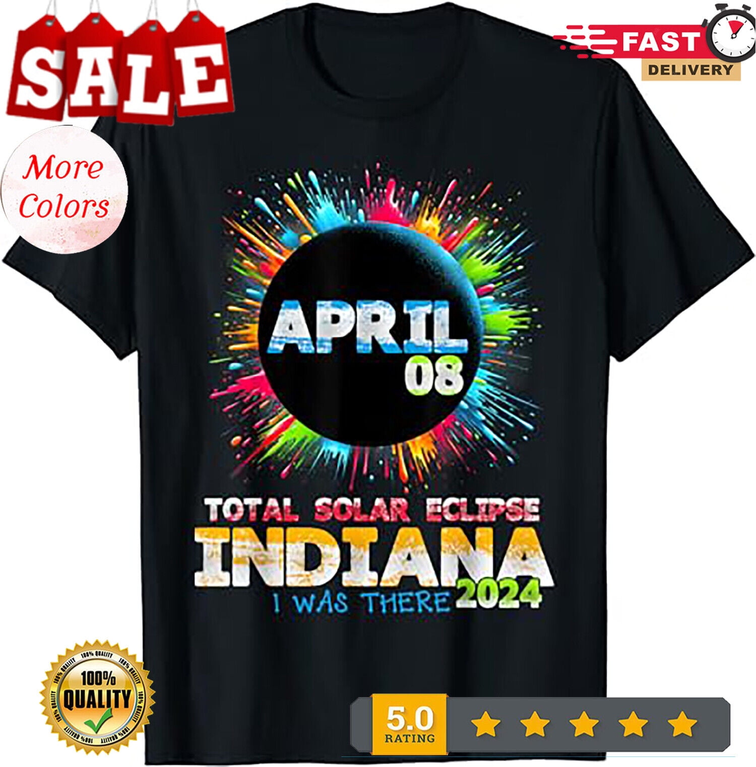 Total Solar Eclipse Indiana 2024 Colorful Totality TShirt.