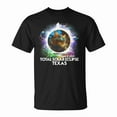 thumbnail image 1 of Total Solar Eclipse Kerrville Texas 2024 Tee – Unisex Adult Cotton T-Shirt Featuring Cat Totality Graphic for Casual or Commemorative Wear, Size L, Color Black, 1 of 4