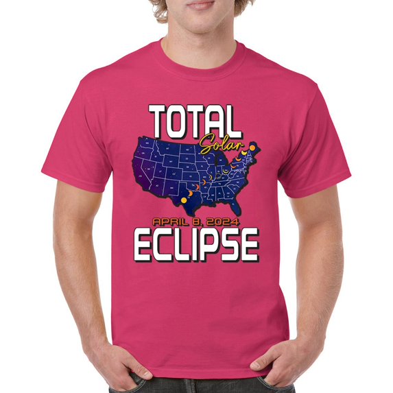 Total Solar Eclipse Map T-shirt Watch Only With Eclipse Glasses April 8 2024 Party Astronomy Sun Moon Men's Tee