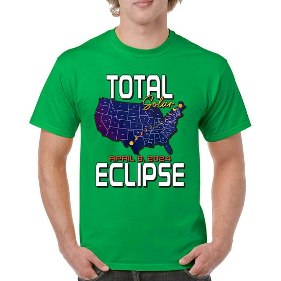 Total Solar Eclipse Map T-shirt Watch Only With Eclipse Glasses April 8 2024 Party Astronomy Sun Moon Men's Tee