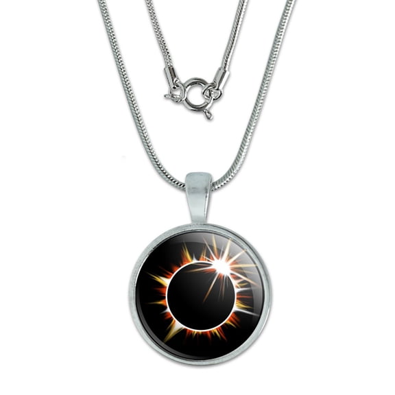 Total Solar Eclipse Painted 0.75" Pendant with Sterling Silver Plated Chain