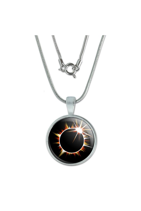Total Solar Eclipse Painted 0.75" Pendant with Sterling Silver Plated Chain