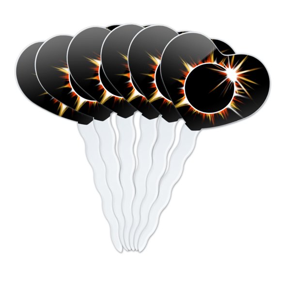 Total Solar Eclipse Painted Heart Love Cupcake Picks Toppers Decoration Set of 6