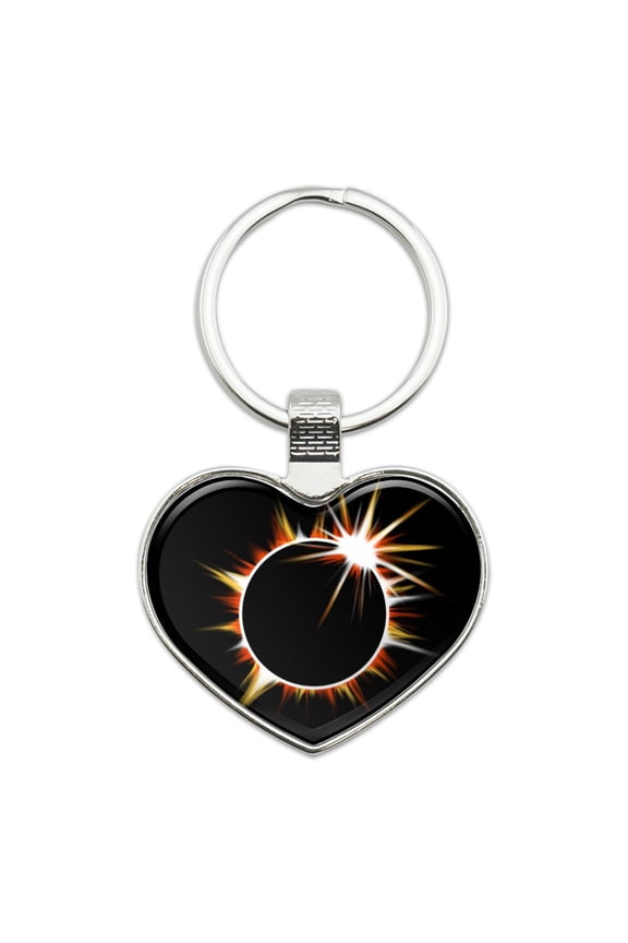 Total Solar Eclipse Painted Heart Love Metal Keychain Key Chain Ring