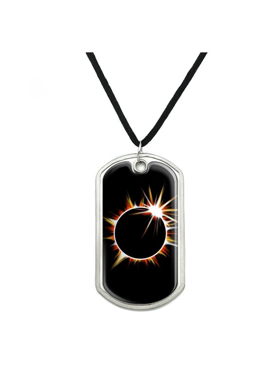 Total Solar Eclipse Painted Military Dog Tag Pendant Necklace with Cord