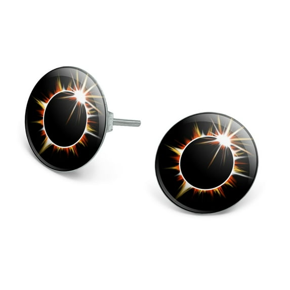 Total Solar Eclipse Painted Novelty Silver Plated Stud Earrings