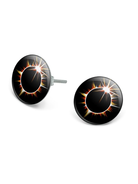 Total Solar Eclipse Painted Novelty Silver Plated Stud Earrings