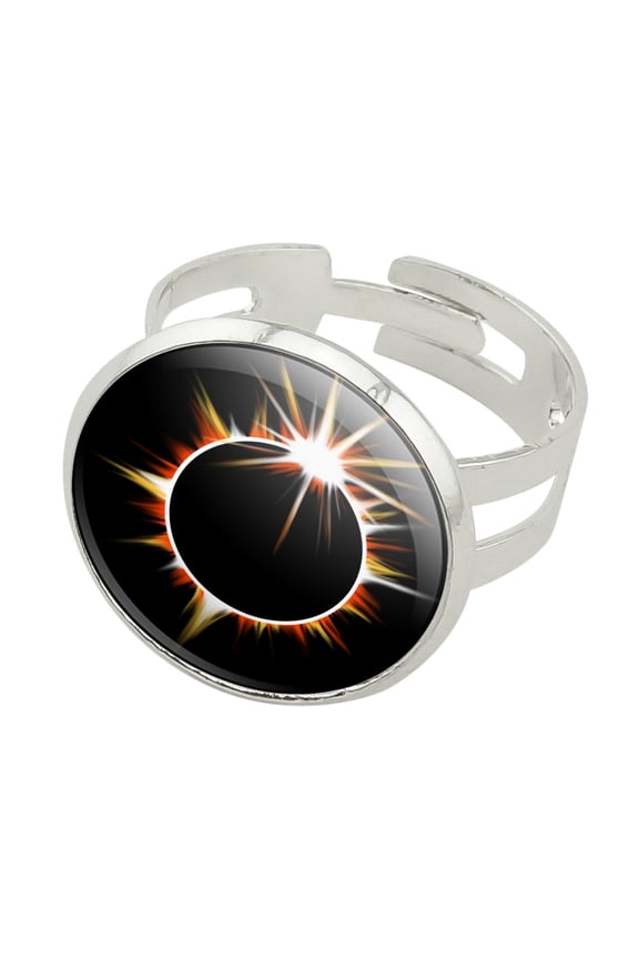 Total Solar Eclipse Painted Silver Plated Adjustable Novelty Ring