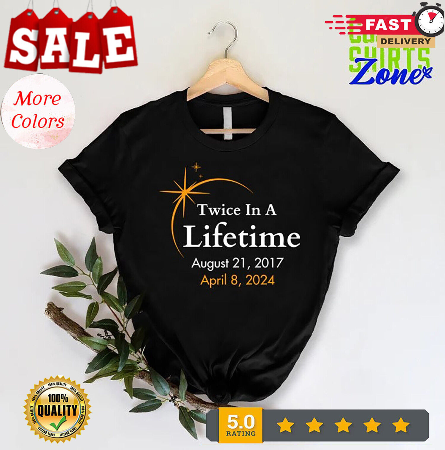 Total Solar Eclipse Shirt,Twice In A Lifetime 2017 2024 Tee,April 8th