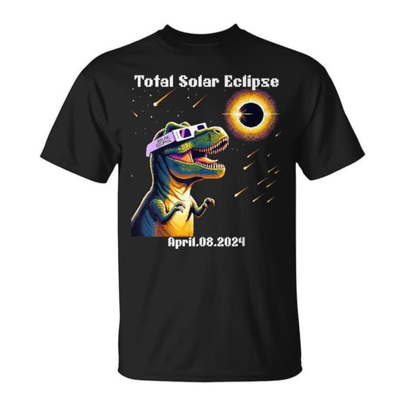 Total Solar Eclipse T-Rex April 8 2024 America T-Shirt – Funny Dinosaur Solar Eclipse Tee, Retro Space Event Shirt, USA Eclipse Viewer Gift, Unique Astronomy Lover