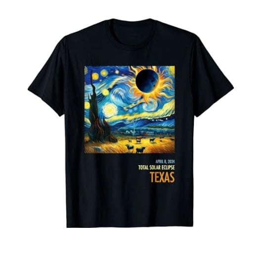 Total Solar Eclipse Watching 2025 Texas Classic Art Parody TShirt S