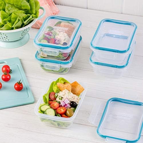 Total Solution 5-Pack (3-Cup) Plastic Food Storage Containers Set, Leakproof & Airtight Locking Lids Rectangular Tupperware, Non-Toxic BPA-Free Lids, Microwave Dishwasher Freezer Safe